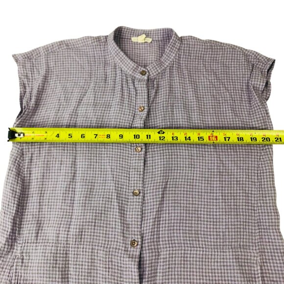 Eileen Fisher Gingham Organic Linen Mandarin Collar Shirt Dress Purple Lagenlook - Picture 8 of 9